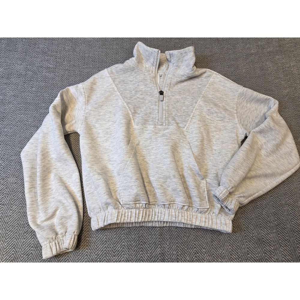 90 Degree by Reflex Scuba Carolina Half Zip Girls M 10 Gray Ribbed Hem Pullover